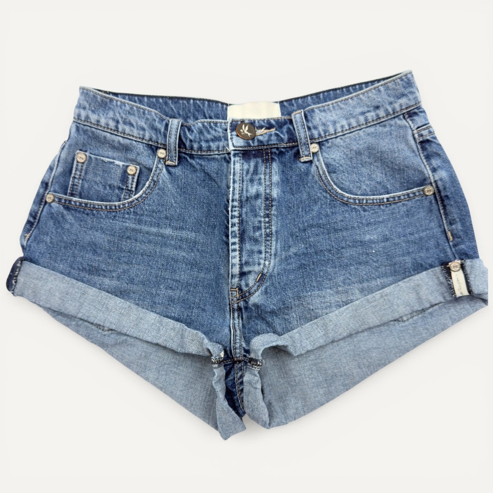 One Teaspoon Blue Denim Cuffed Jean Shorts